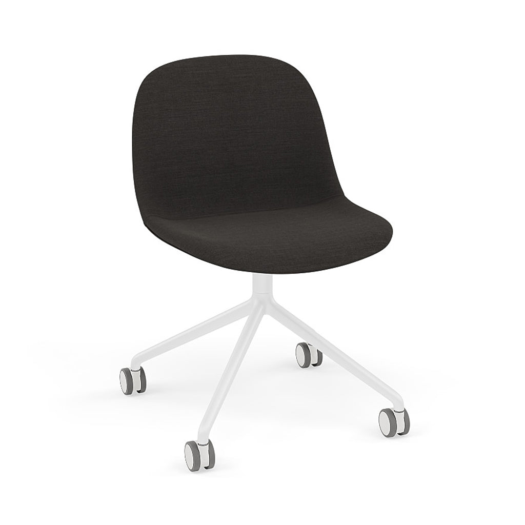 Fiber Side Chair: Swivel Base with Castors + Recycled Shell + Upholstered + White