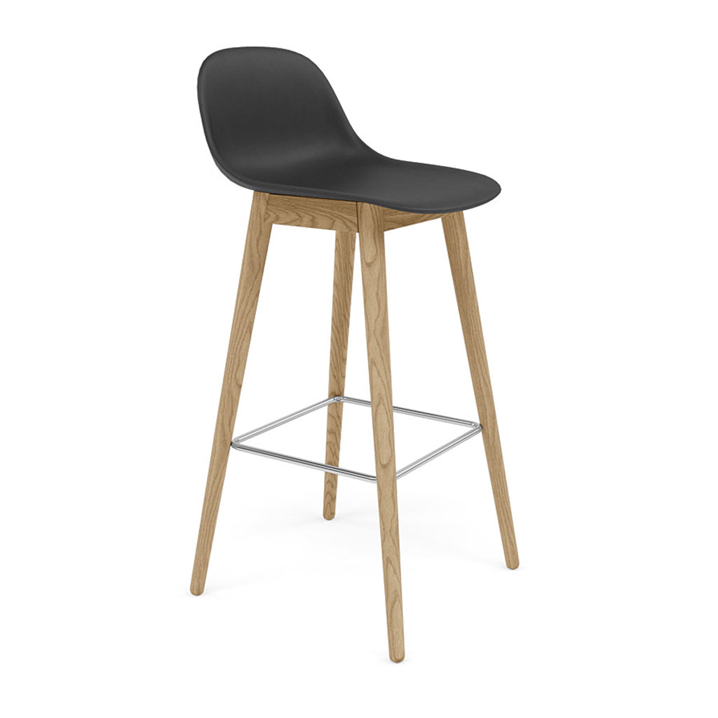 Fiber Bar + Counter Stool with Backrest: Wood Base + Bar + Oak + Black