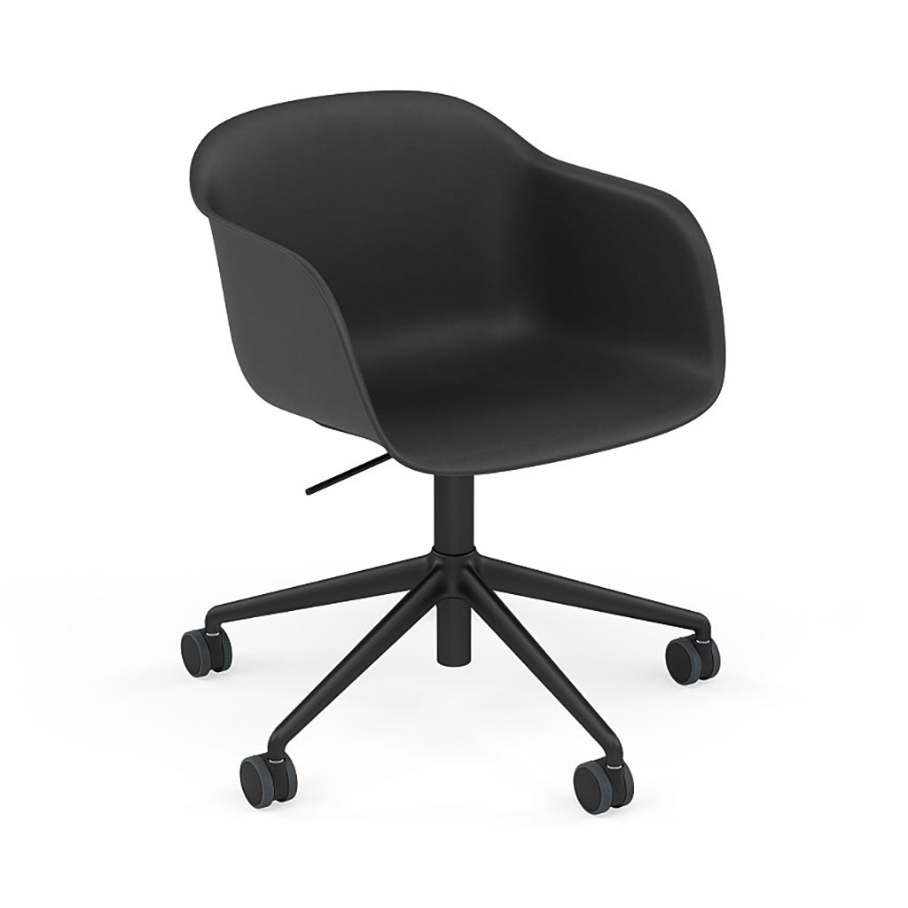 Fiber Armchair: Swivel Base with Castors & Gaslift + Recycled Shell + Anthracite Black + Black