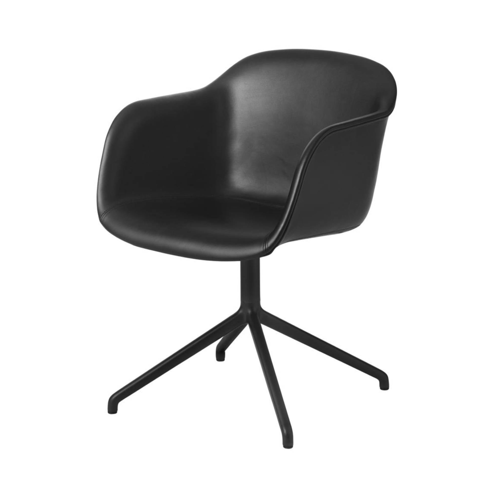 Fiber Armchair: Swivel Base + Upholstered + Black + Stocked: Black Refine Leather
