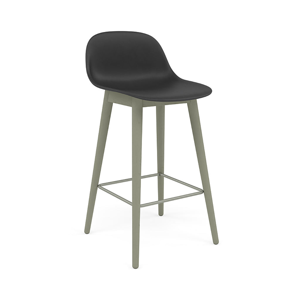 Fiber Bar + Counter Stool with Backrest: Wood Base + Counter + Dusty Green + Black