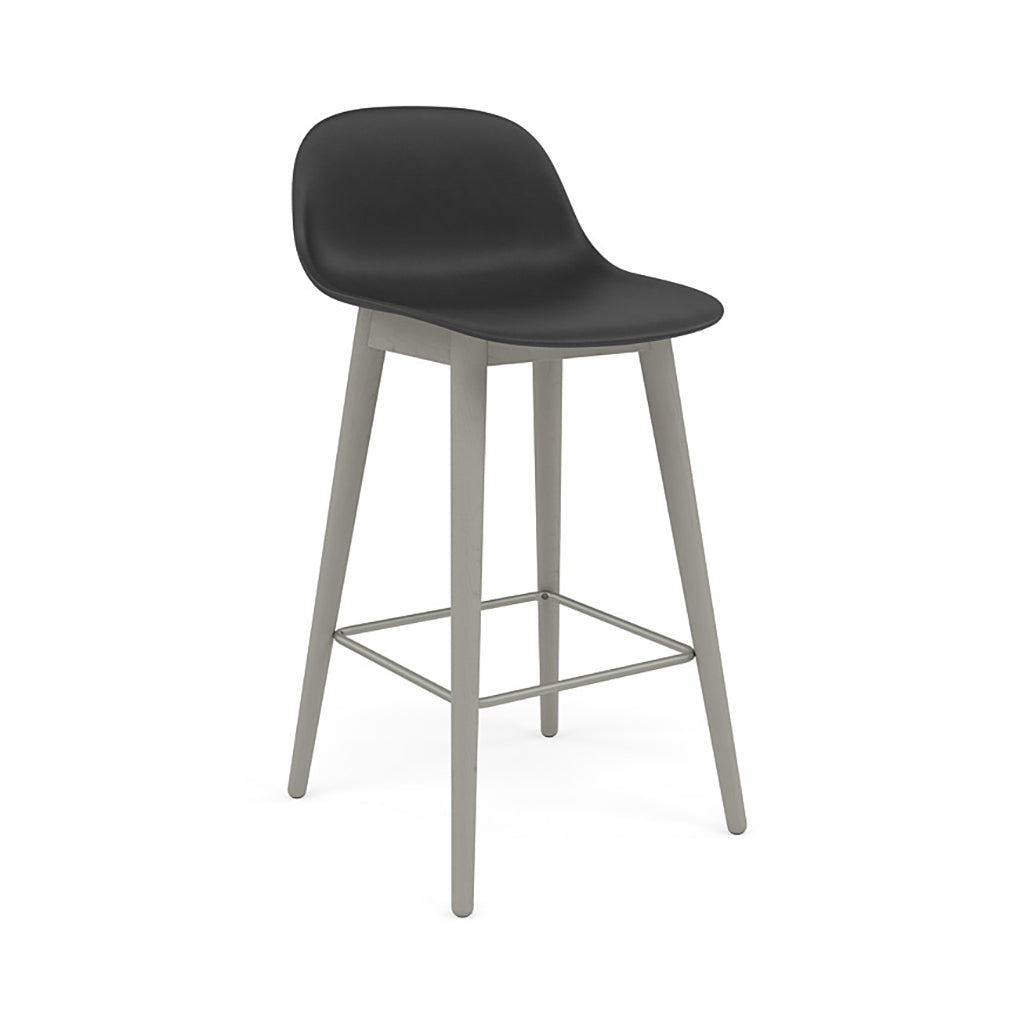 Fiber Bar + Counter Stool with Backrest: Wood Base + Counter + Grey + Black