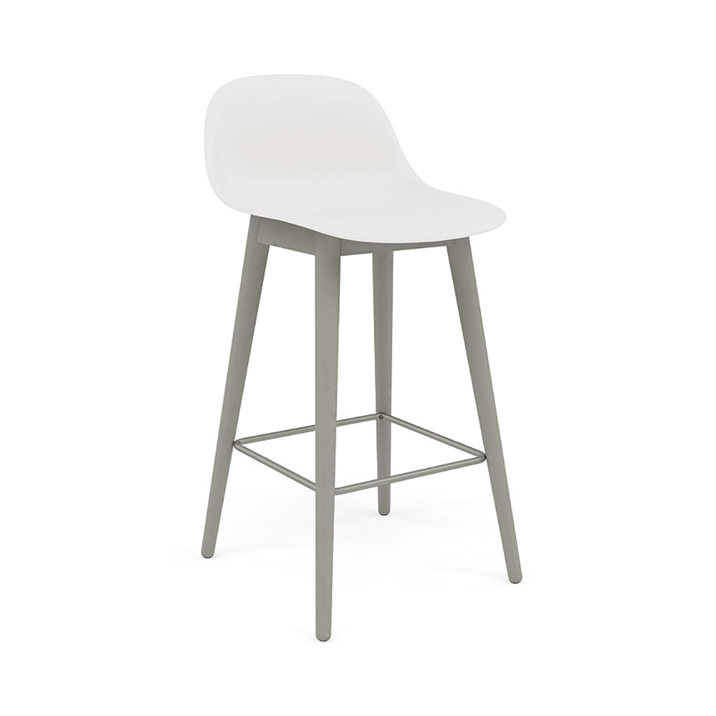 Fiber Bar + Counter Stool with Backrest: Wood Base + Counter + Grey + Natural White