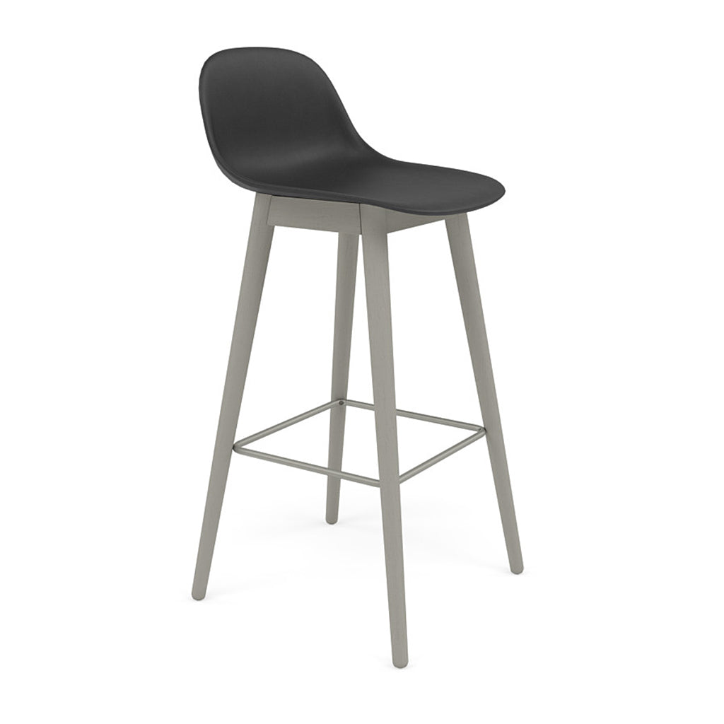 Fiber Bar + Counter Stool with Backrest: Wood Base + Bar + Grey + Black