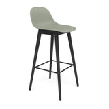Fiber Bar + Counter Stool with Backrest: Wood Base + Bar + Black + Dusty Green