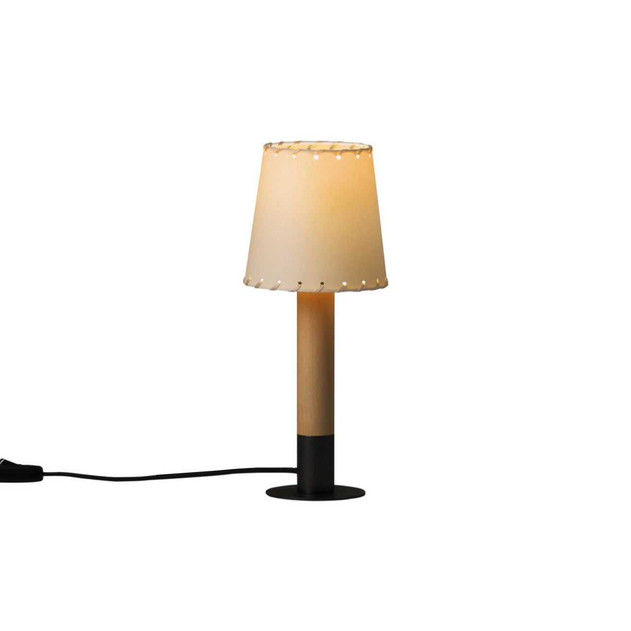 Básica Mínima Table Lamp: Stitched Beige Parchment + Bronze