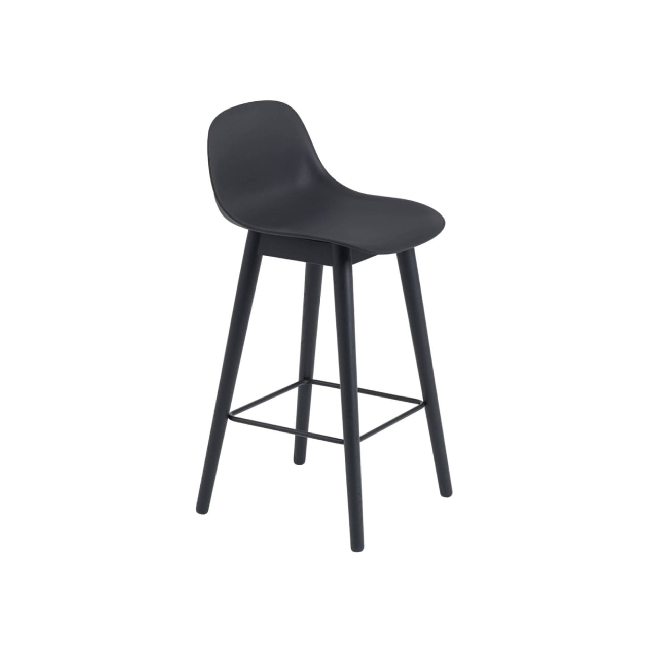 Fiber Bar + Counter Stool With Backrest: Wood Base + Counter + Black