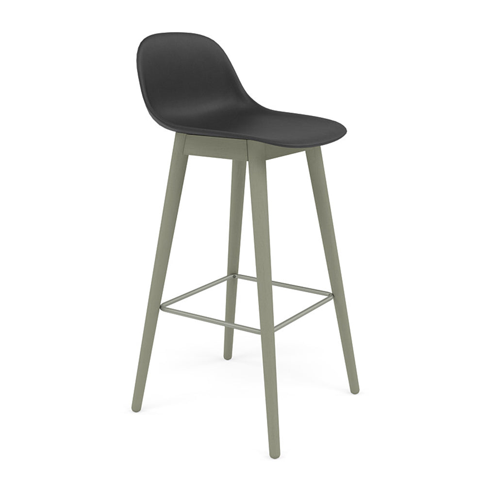 Fiber Bar + Counter Stool with Backrest: Wood Base + Bar + Dusty Green + Black