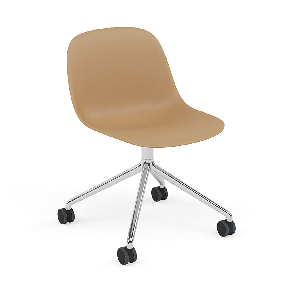 Fiber Side Chair: Swivel Base with Castors + Recycled Shell + Polished Aluminum + Ochre