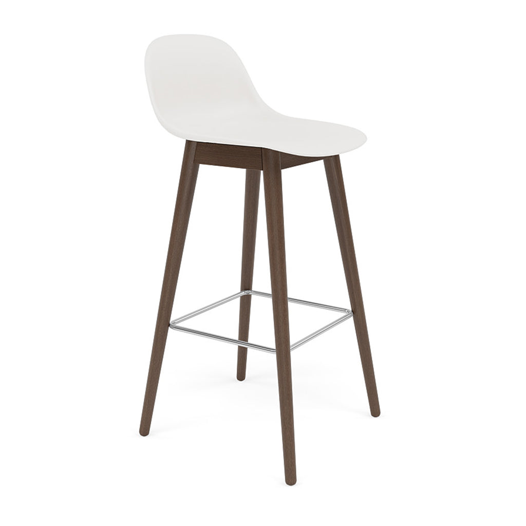 Fiber Bar + Counter Stool with Backrest: Wood Base + Bar + Stained Dark Brown + Natural White