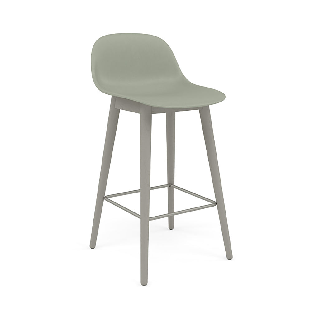 Fiber Bar + Counter Stool with Backrest: Wood Base + Counter + Grey + Dusty Green