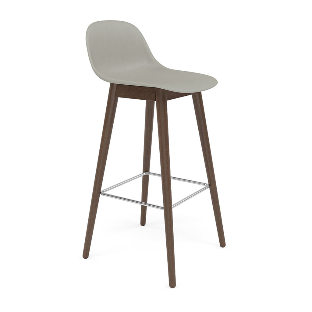 Fiber Bar + Counter Stool with Backrest: Wood Base + Bar + Stained Dark Brown + Grey