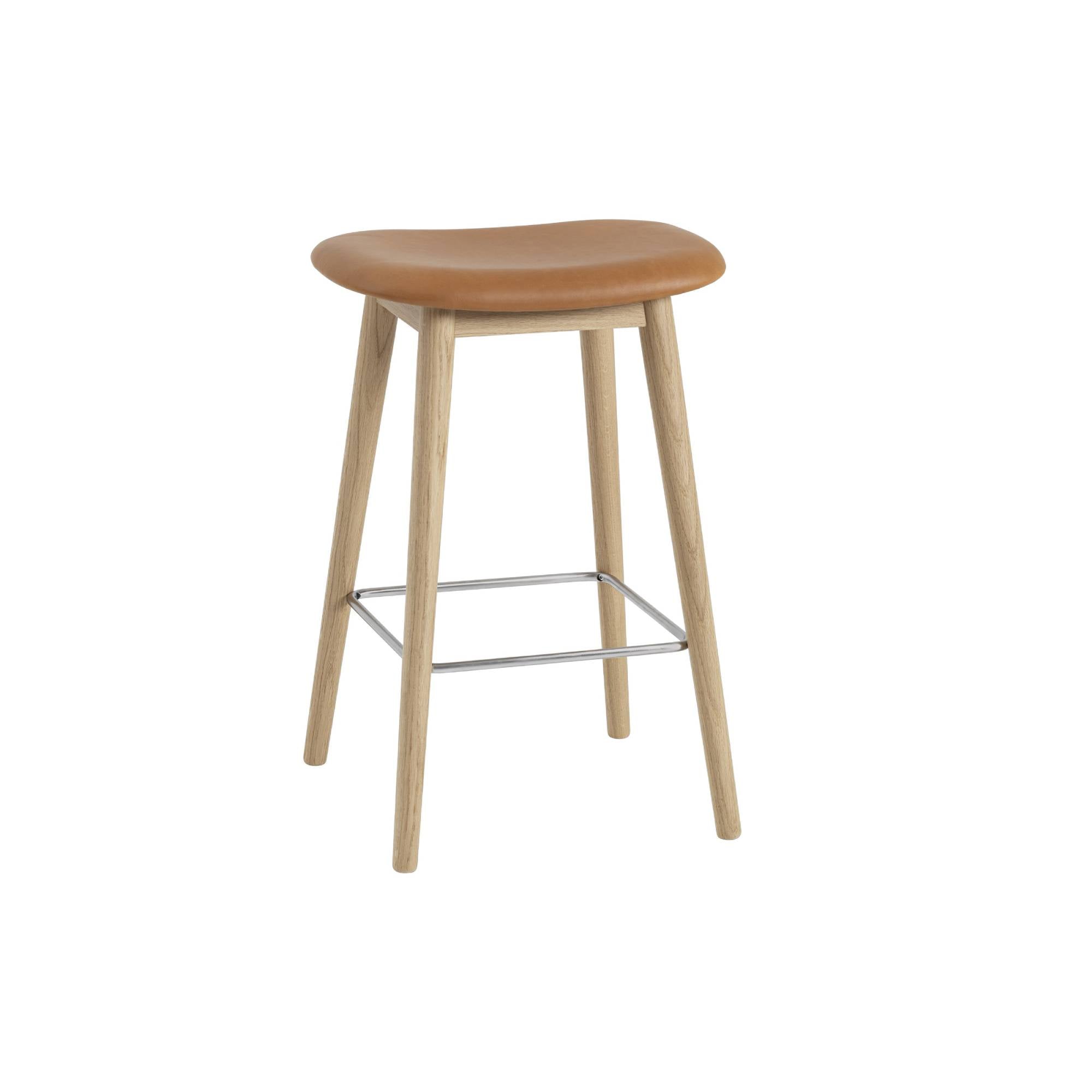 Fiber Bar + Counter Stool: Wood Base + Upholstered + Counter + Oak