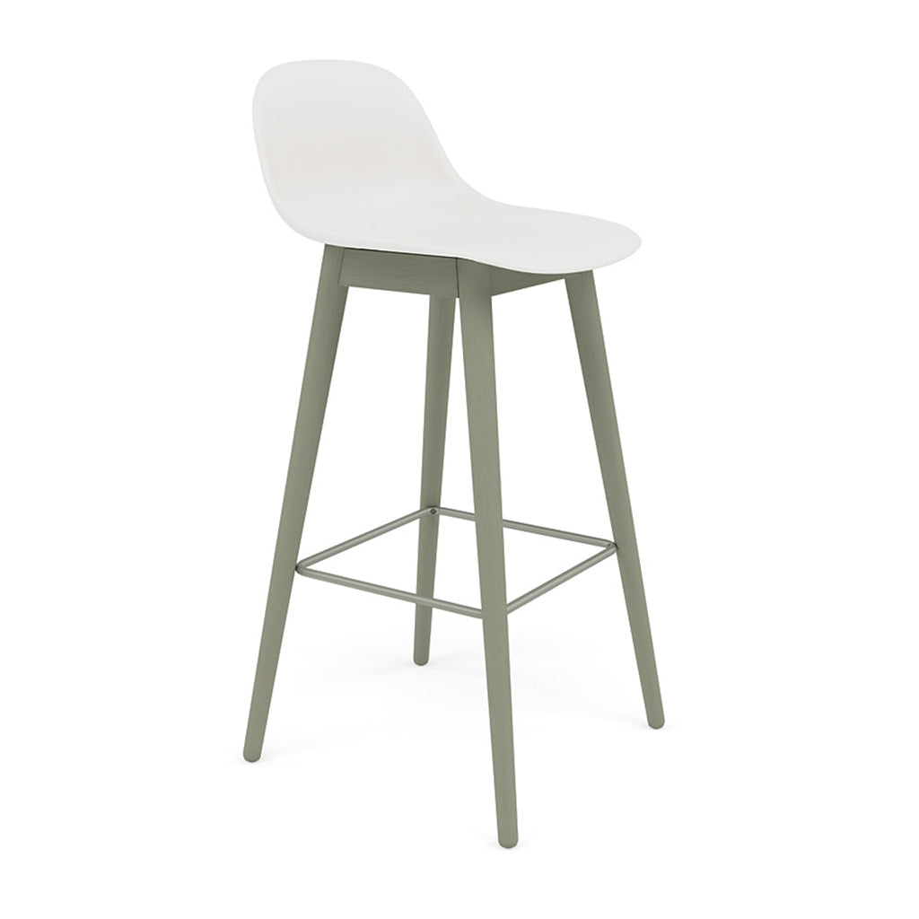 Fiber Bar + Counter Stool with Backrest: Wood Base + Bar + Dusty Green + Natural White