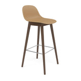 Fiber Bar + Counter Stool with Backrest: Wood Base + Bar + Stained Dark Brown + Ochre