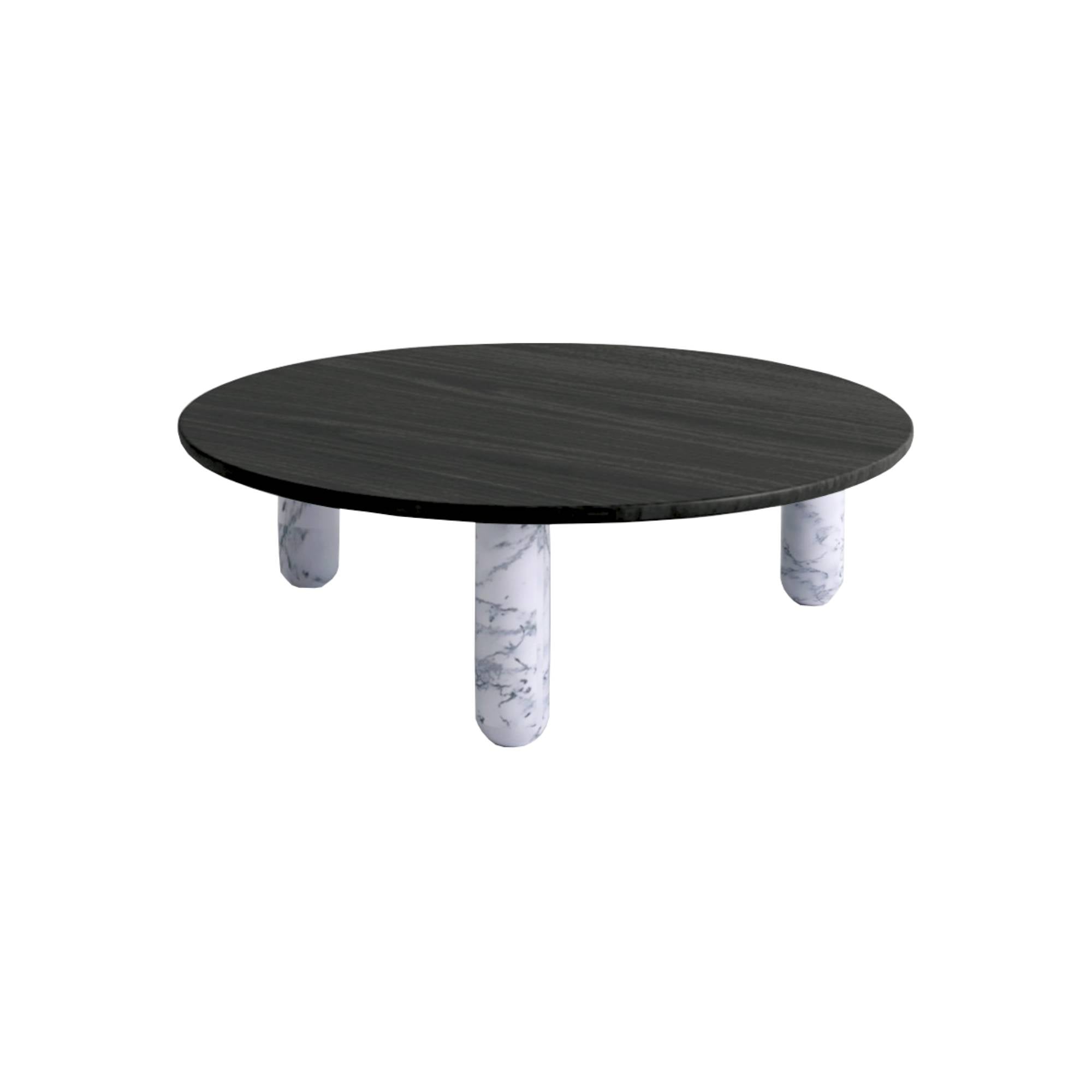 Sunday Coffee Table: Round + White Pele de Tigre Marble + Black Stained Wood