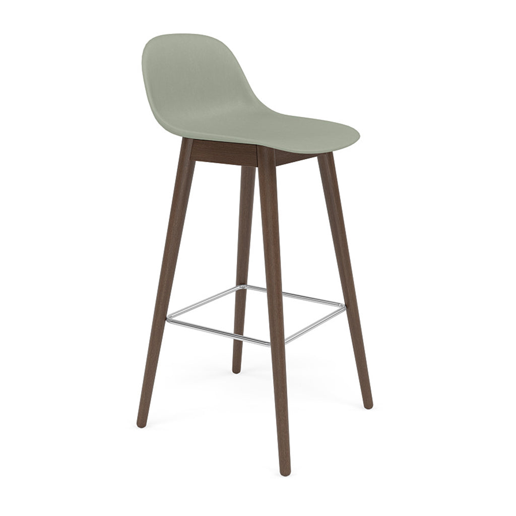 Fiber Bar + Counter Stool with Backrest: Wood Base + Bar + Stained Dark Brown + Dusty Green