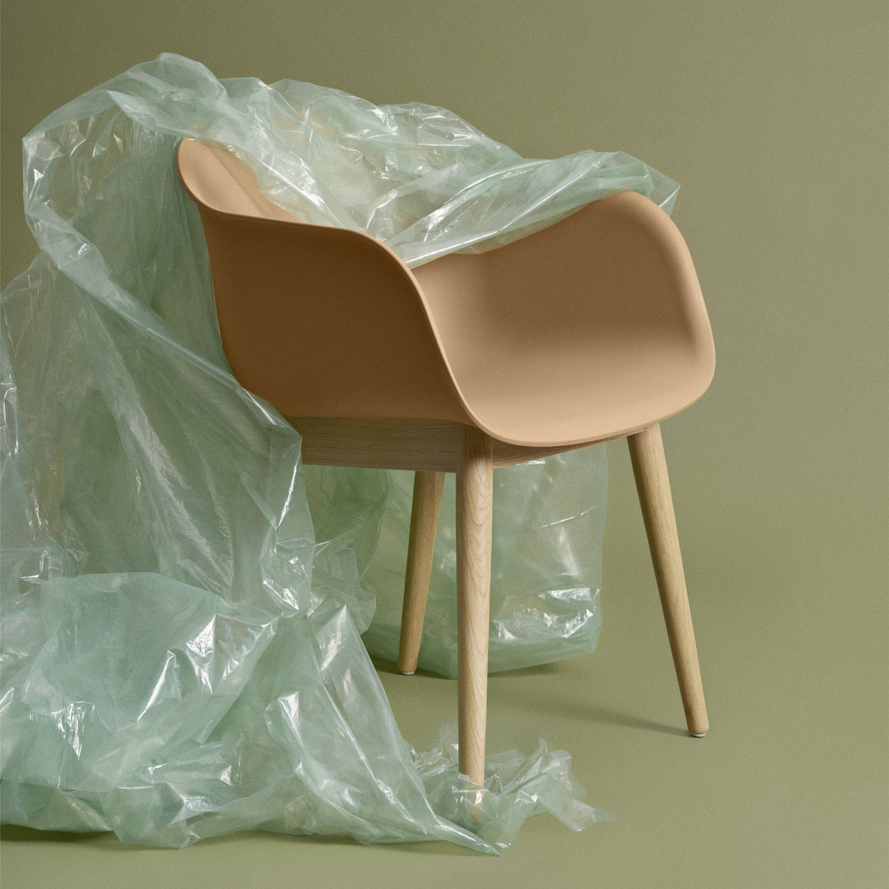 Fiber Armchair: Wood Base + Recycled Shell