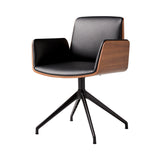 Hug 4 Star Swivel Base Chair: Wood Back + Front Upholstered + Black + Super Matte Walnut