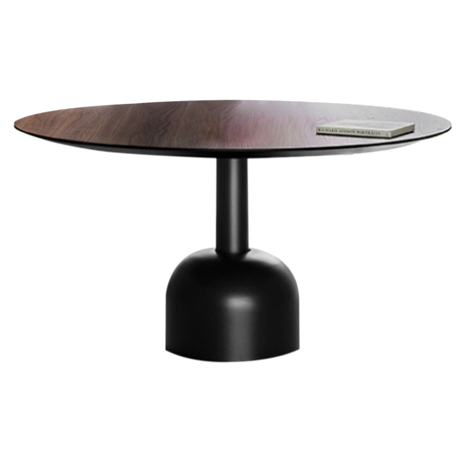 Illo XL Round Dining Table: Canaletto Walnut + Lacquered Black + Lacquered Black