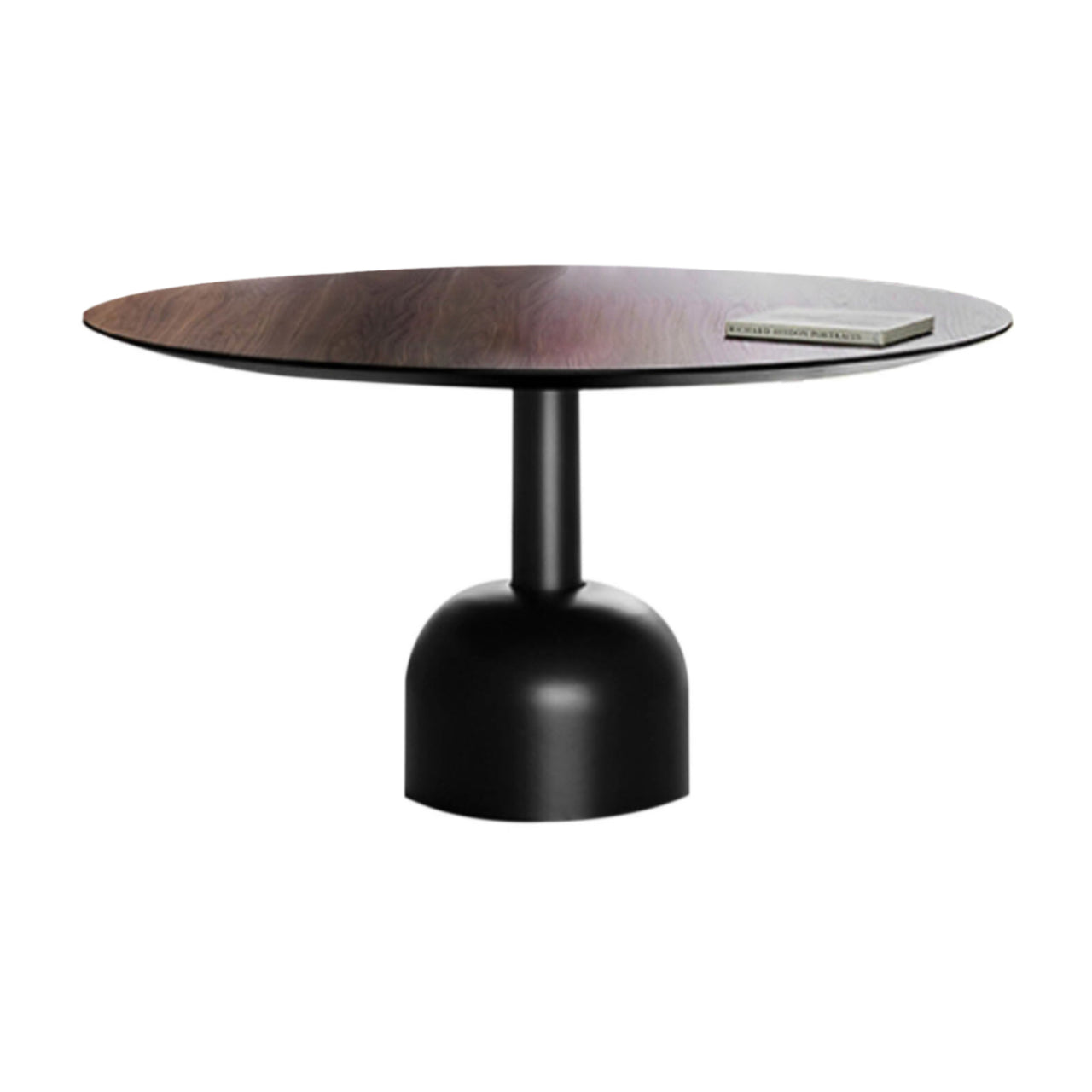 Illo Medium Round Dining Table: Canaletto Walnut + Lacquered Black + Lacquered Black