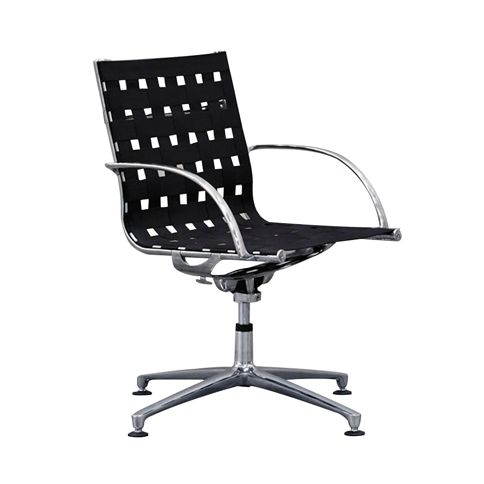 Joint 1208 Armchair: 4-Star Base + Webbing + Black + Polished Aluminium