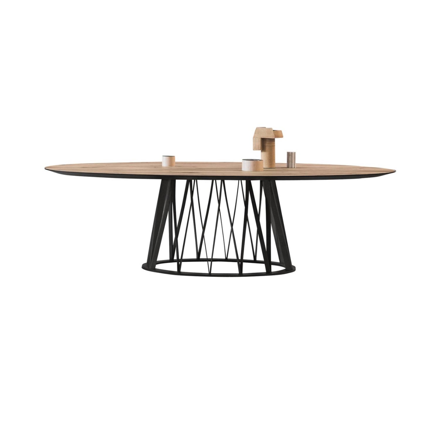 Acco Oval Dining Table: Small + Canaletto Walnut + Black Ash