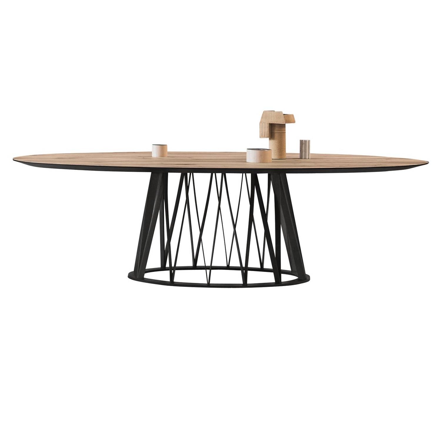Acco Oval Dining Table: Large + Canaletto Walnut + Black Ash