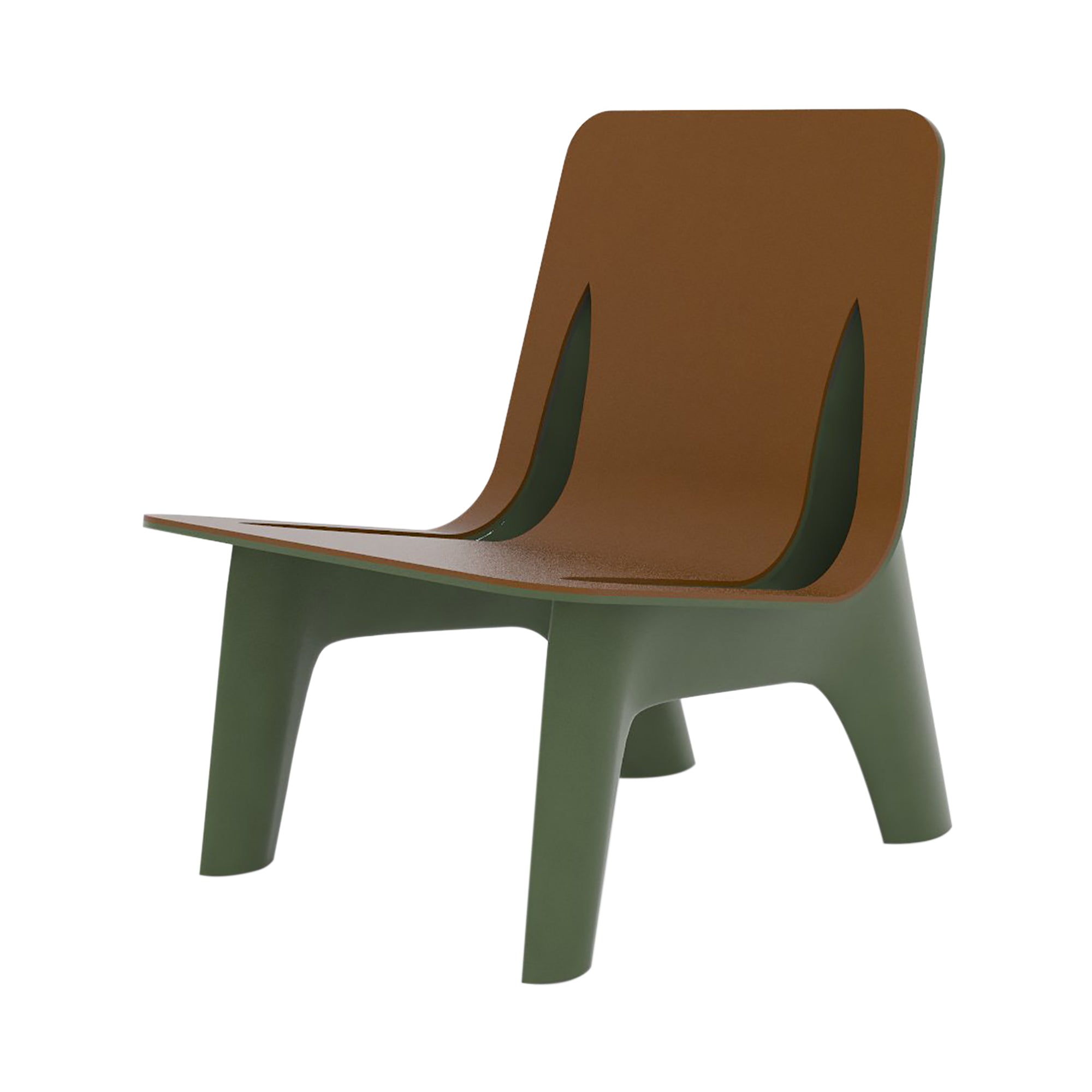 J-Chair Lounge: Leather Seat + Aluminum + Olive Green + Brown