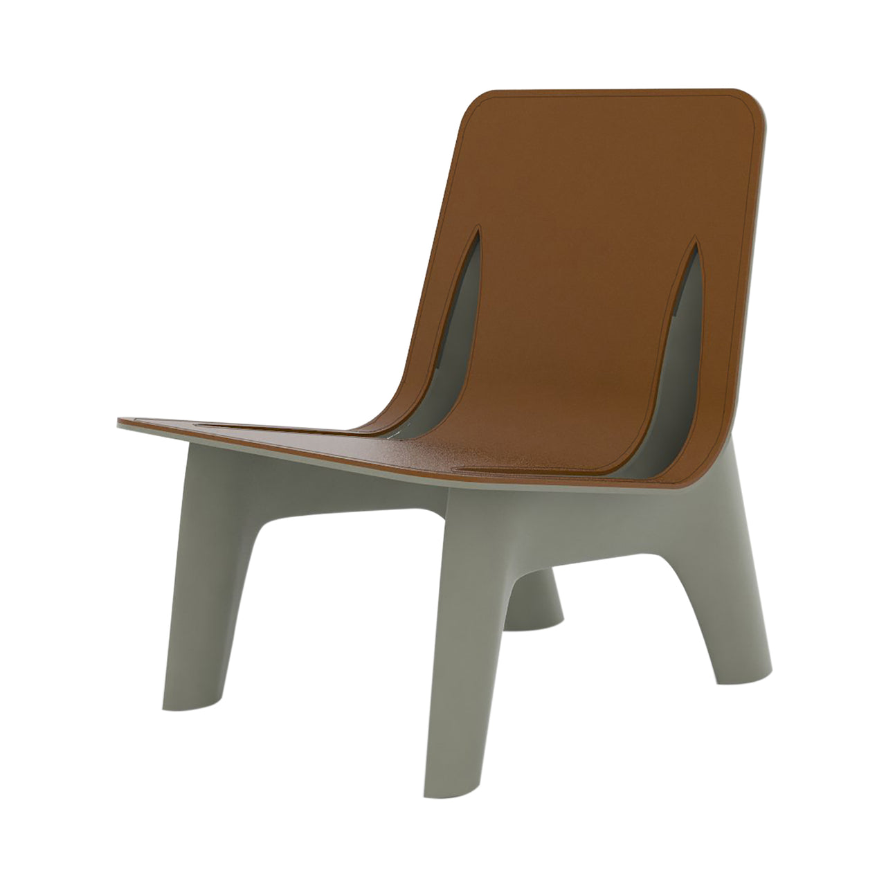 J-Chair Lounge: Leather Seat + Aluminum + Beige Grey + Brown