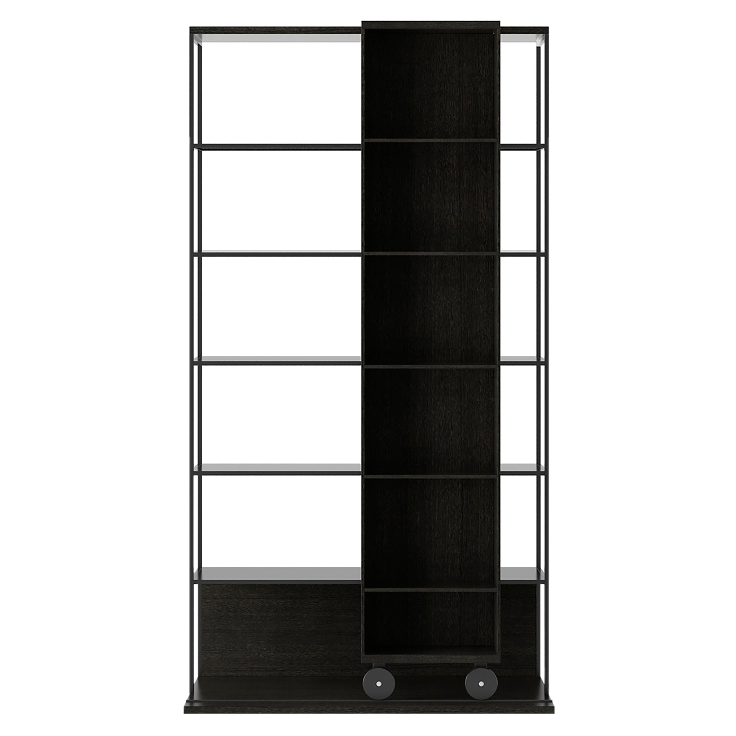 Literatura Open Shelf: Composition 2 + High + Dark Grey Stained Oak + Black + With Glider Shelf