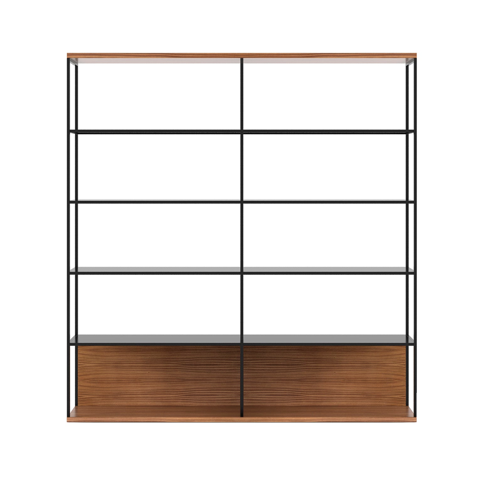 Literatura Open Shelf: Composition 3 + Low + Walnut Stained Walnut + Black + Without Glider Shelf