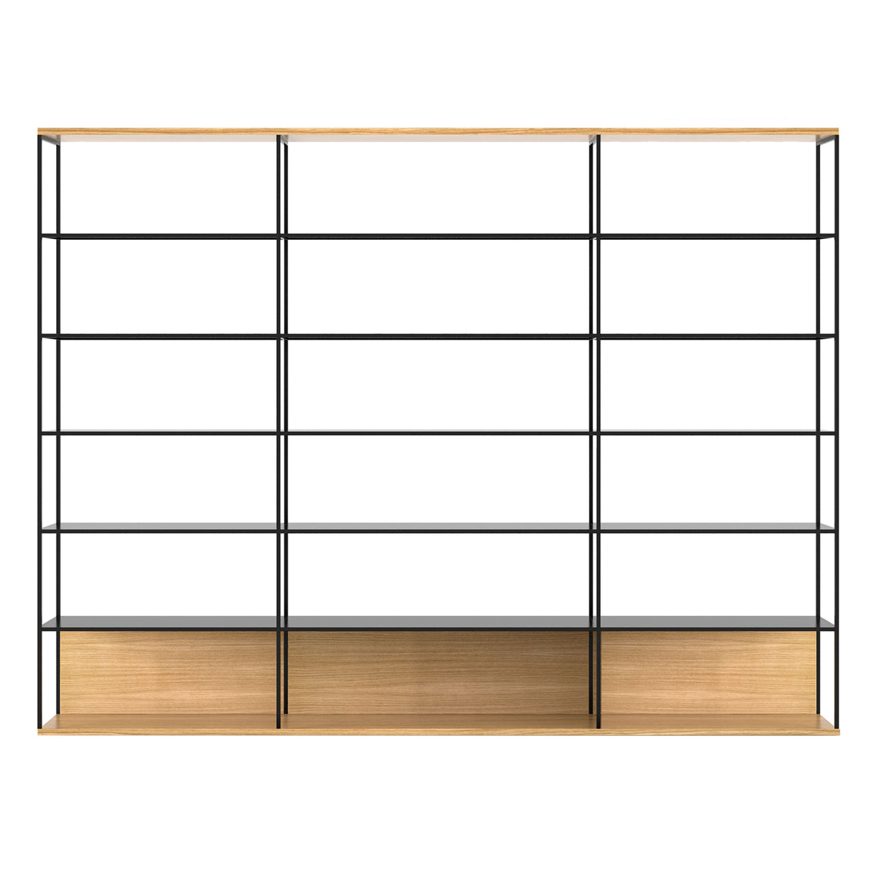 Literatura Open Shelf: Composition 6 + Low + Whitened Oak + Black + Without Glider Shelf