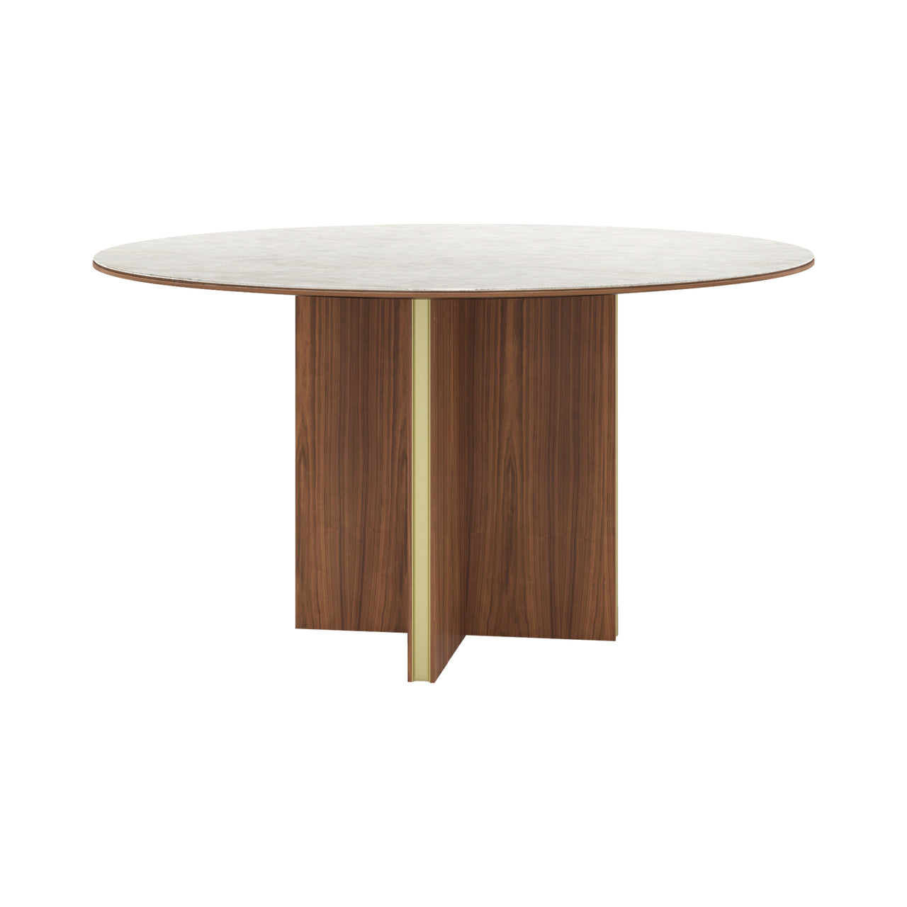 Stockholm Ceramic Round Table: Medium + Dekton Natura + Walnut Stained Walnut + Gold