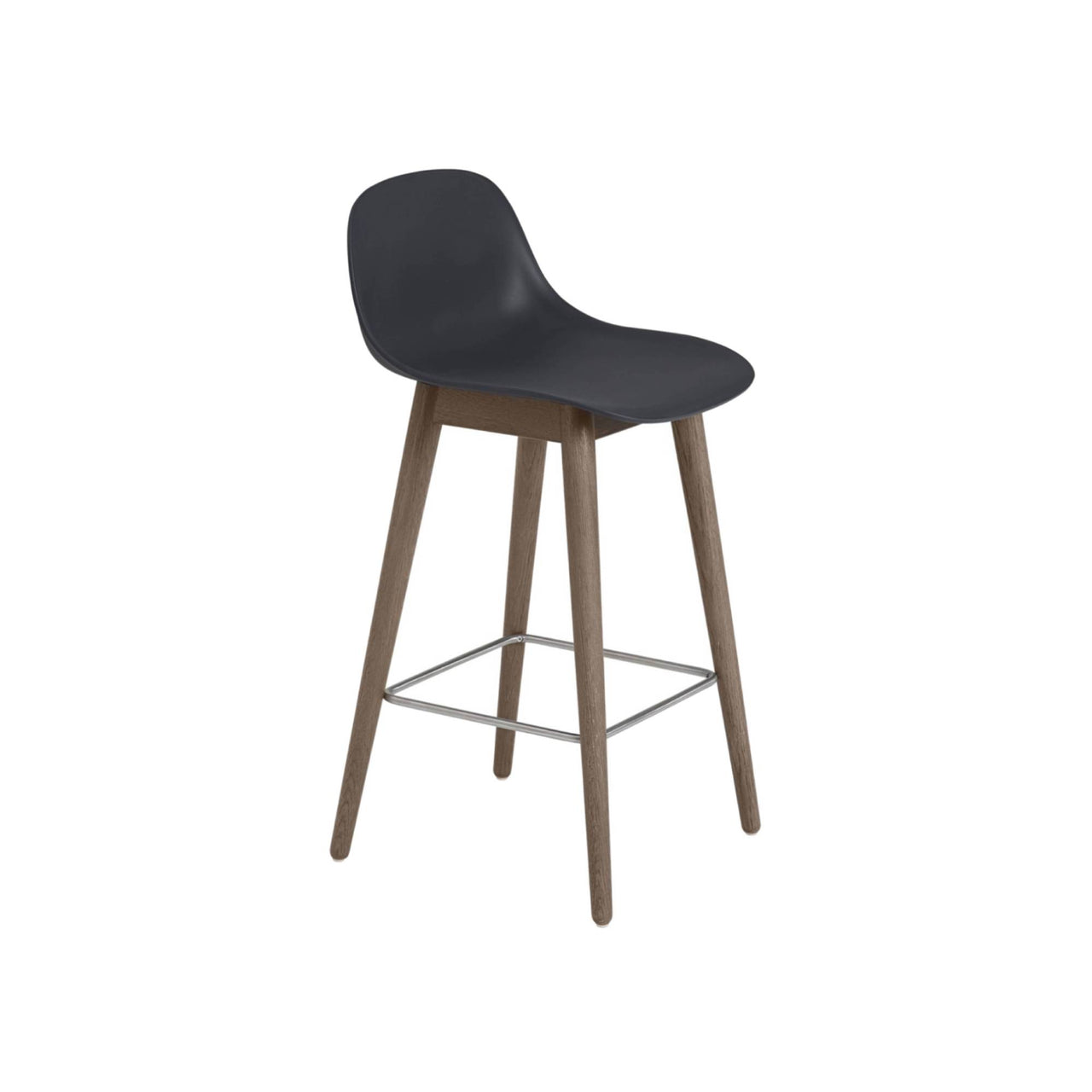 Fiber Bar + Counter Stool With Backrest: Wood Base + Counter + Black + Dark Stained Brown