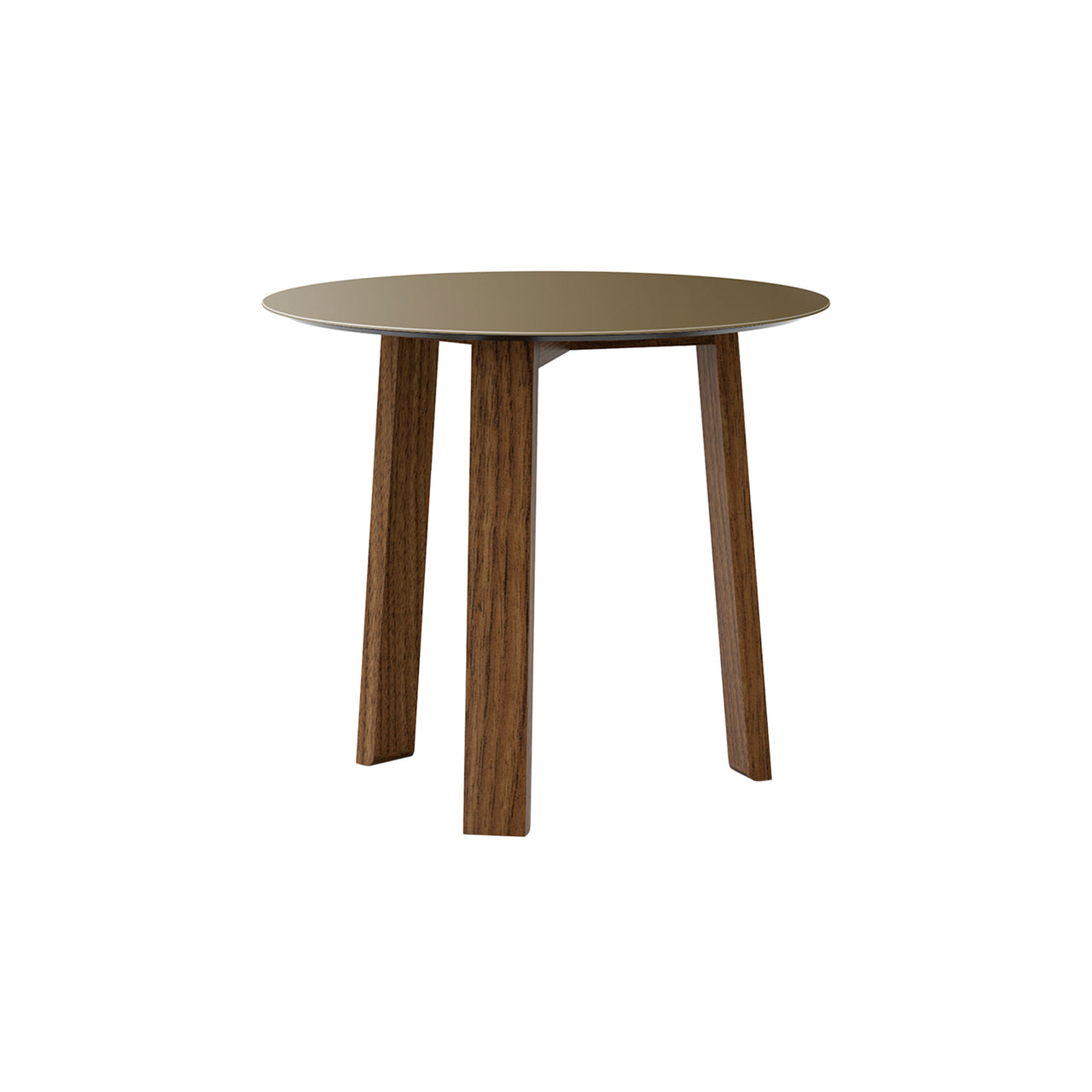 Stockholm Round Side Table: Low + Bronze Anodised Aluminum + Walnut Stained Walnut