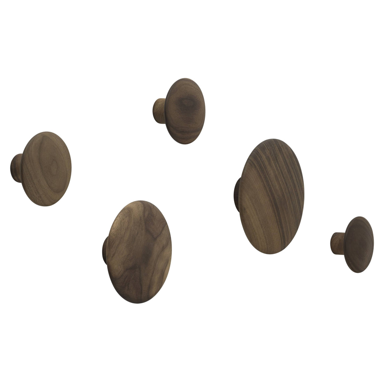 The Dots Wall Hooks: Mixed Set of 5 + Walnut