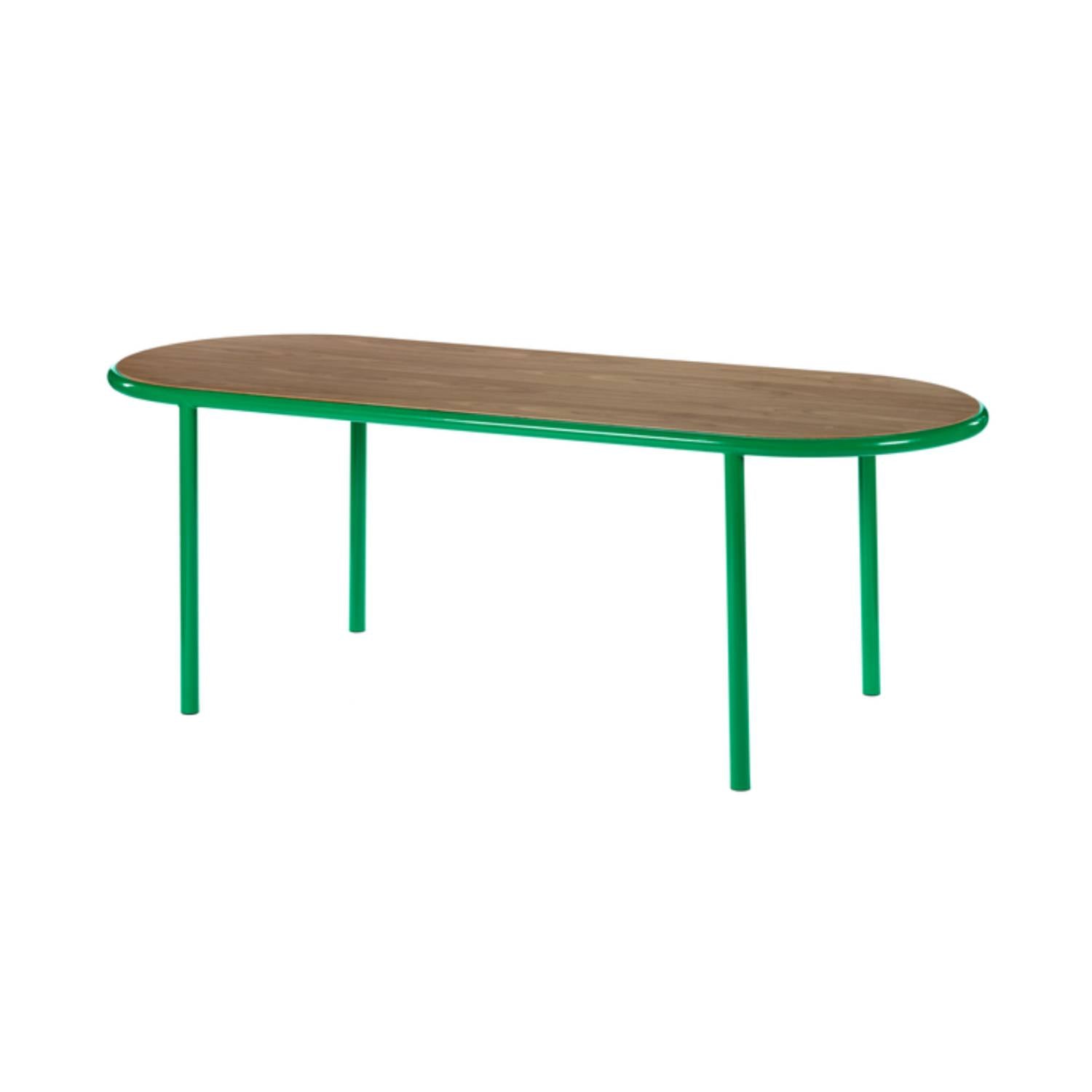 Wooden Table: Oval + Walnut + Green